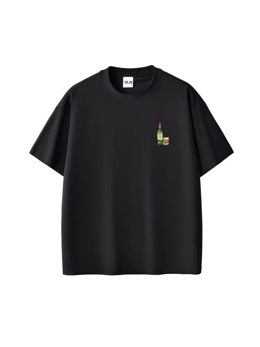 Jameson İced Glass Baskılı Siyah Unisex Oversize Tişört