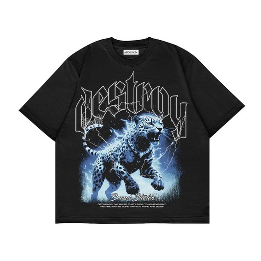 Destroy Baskılı Siyah Renk Oversize T-Shirt