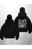 Dont Cry Baskılı Siyah Samuray Kar Maske Sweatshirt Hırka