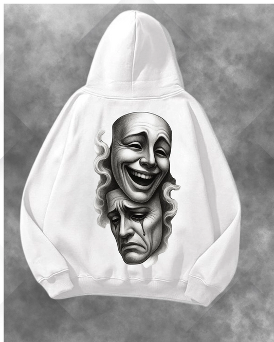 Duygu Maskeleri Baskılı Unisex Oversize Kapüşonlu Sweatshirt