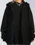 Düz Siyah Unisex Oversize Içi Polarlı Hırka