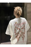 Unisex Oversize Live Beyaz Çiçek Sırt Baskı Detaylı T-Shirt