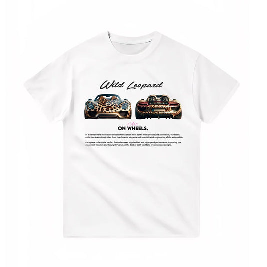 Wild Leopard On Wheels Baskılı Beyaz Unisex Tişört