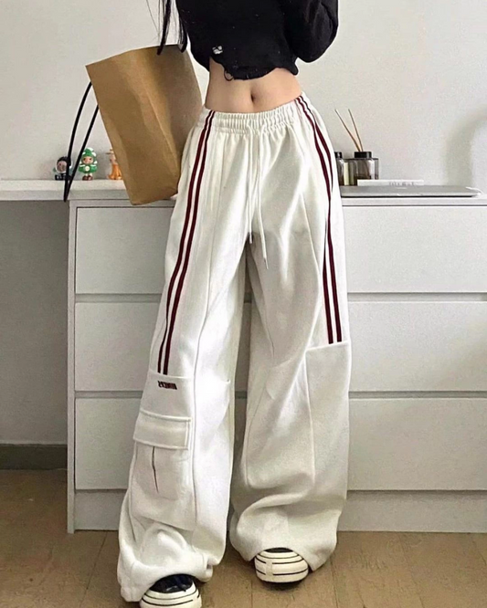 Ekru 3 İplik Baggy Line Detail Unisex Eşofman Altı