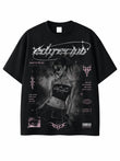 Siyah Unisex Oversize Y2K Cyber Girl Baskılı Streetwear Grunge Tişört