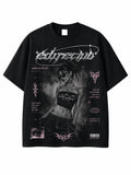 Siyah Unisex Oversize Y2K Cyber Girl Baskılı Streetwear Grunge Tişört