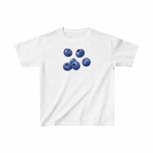 Beyaz Minimal Blueberry Baskılı Kadın Tişört