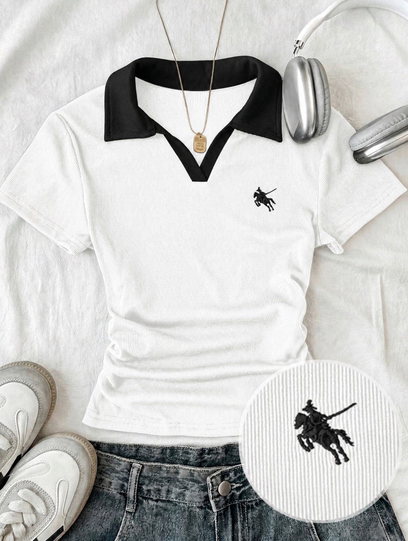 Solo Polo Yaka Beyaz Yakalı Bluz
