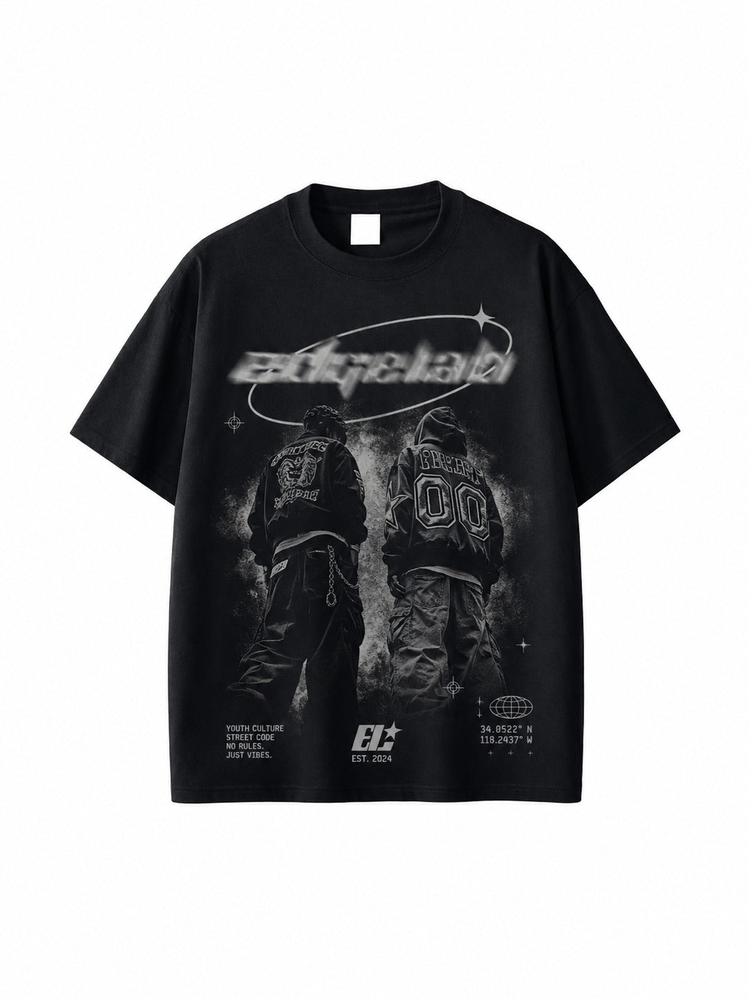 Streetwear Youth Culture Tasarım Baskılı Unisex Siyah Oversize Tişört