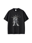 Siyah Oversize Crying Statue Baskılı Unisex Tişört