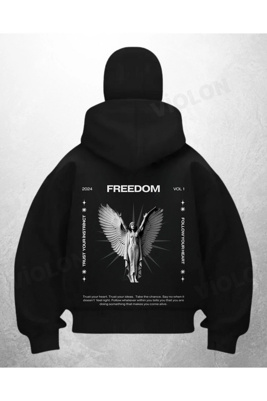 Freedom Baskılı Siyah Samuray Kar Maske Sweatshirt Hırka