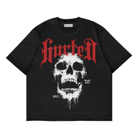 Furted Baskılı Siyah Renk Oversize T-shirt