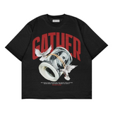 Gather Baskılı Siyah Renk Oversize Tshirt