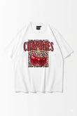 Cherries Leopar Baskılı Beyaz Oversize Tişört