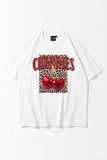 Cherries Leopar Baskılı Beyaz Oversize Tişört
