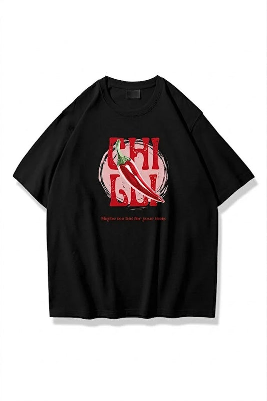 Chilli too Hot For Your Taste Siyah Unisex Oversize Tişört
