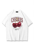 Two Cherries Baskılı Beyaz Oversize Tişört