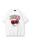 Two Cherries Baskılı Beyaz Oversize Tişört