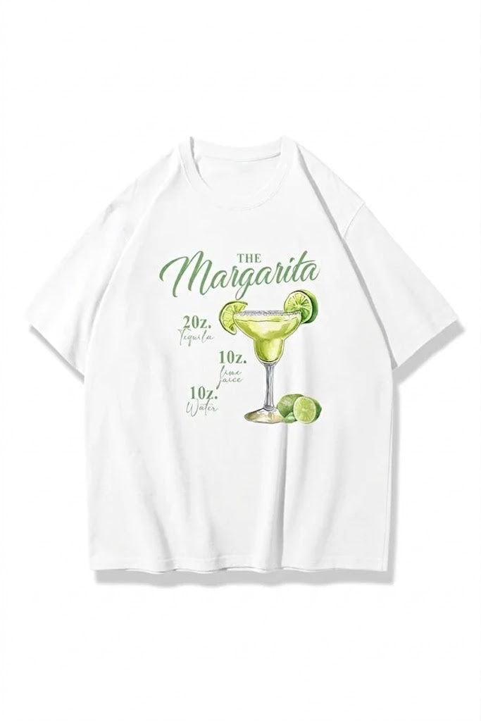 Margarita Baskılı Beyaz Unisex Oversize Tişört