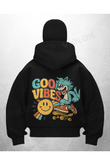 Good Vibes Baskılı Siyah Samuray Kar Maske Sweatshirt Hırka