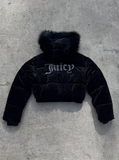 Juicy Peluş Kapüşonlu Şişme Crop Mont