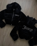 Juicy Peluş Kapüşonlu Şişme Crop Mont
