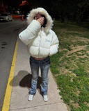 Juicy Peluş Kapüşonlu Şişme Crop Mont