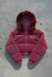 Juicy Peluş Kapüşonlu Şişme Crop Mont
