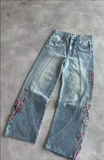 Midnight Blossom Nakışlı Wide Leg Jean