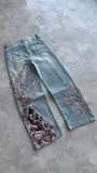 Midnight Blossom Nakışlı Wide Leg Jean