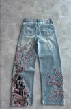 Midnight Blossom Nakışlı Wide Leg Jean