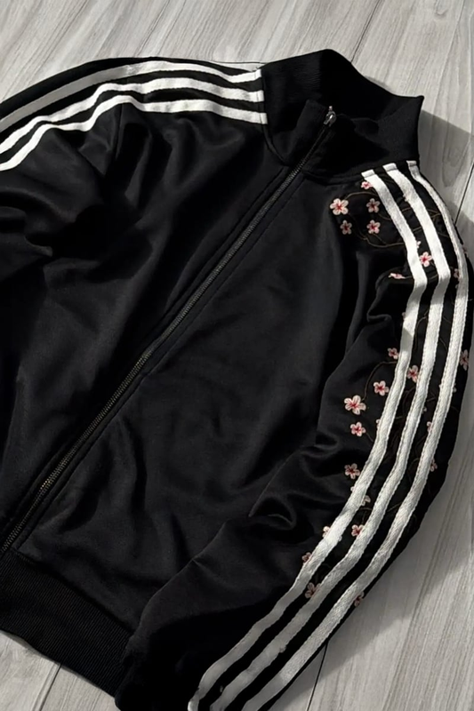 Çizgili Flower Oversize Unisex Ceket