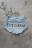 Mavi Satan's Babe Taşlı Y2K Mini Şort