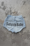 Mavi Satan's Babe Taşlı Y2K Mini Şort