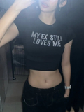 My Ex Stıll Loves Me Taş Baskılı Crop
