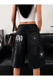 Harajuku Y2k Black Spider Desenli Baggy Unisex Şort Bermuda
