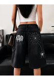 Harajuku Y2k Black Spider Desenli Baggy Unisex Şort Bermuda