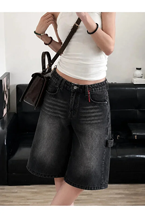 Harajuku Y2k Black Spider Desenli Baggy Unisex Şort Bermuda