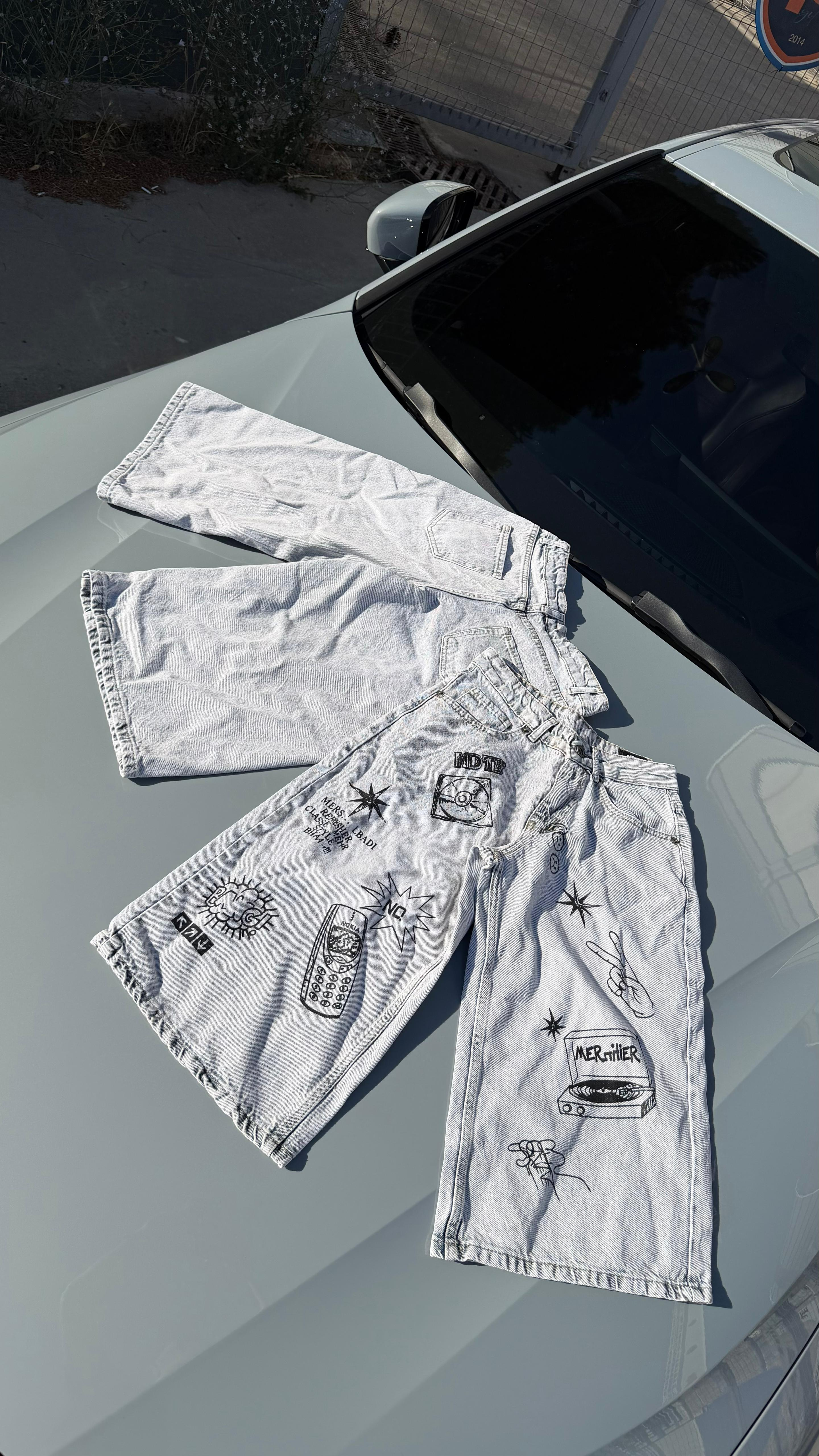 Harajuku Y2k Streetwear Mavi Baggy Unisex Şort Bermuda