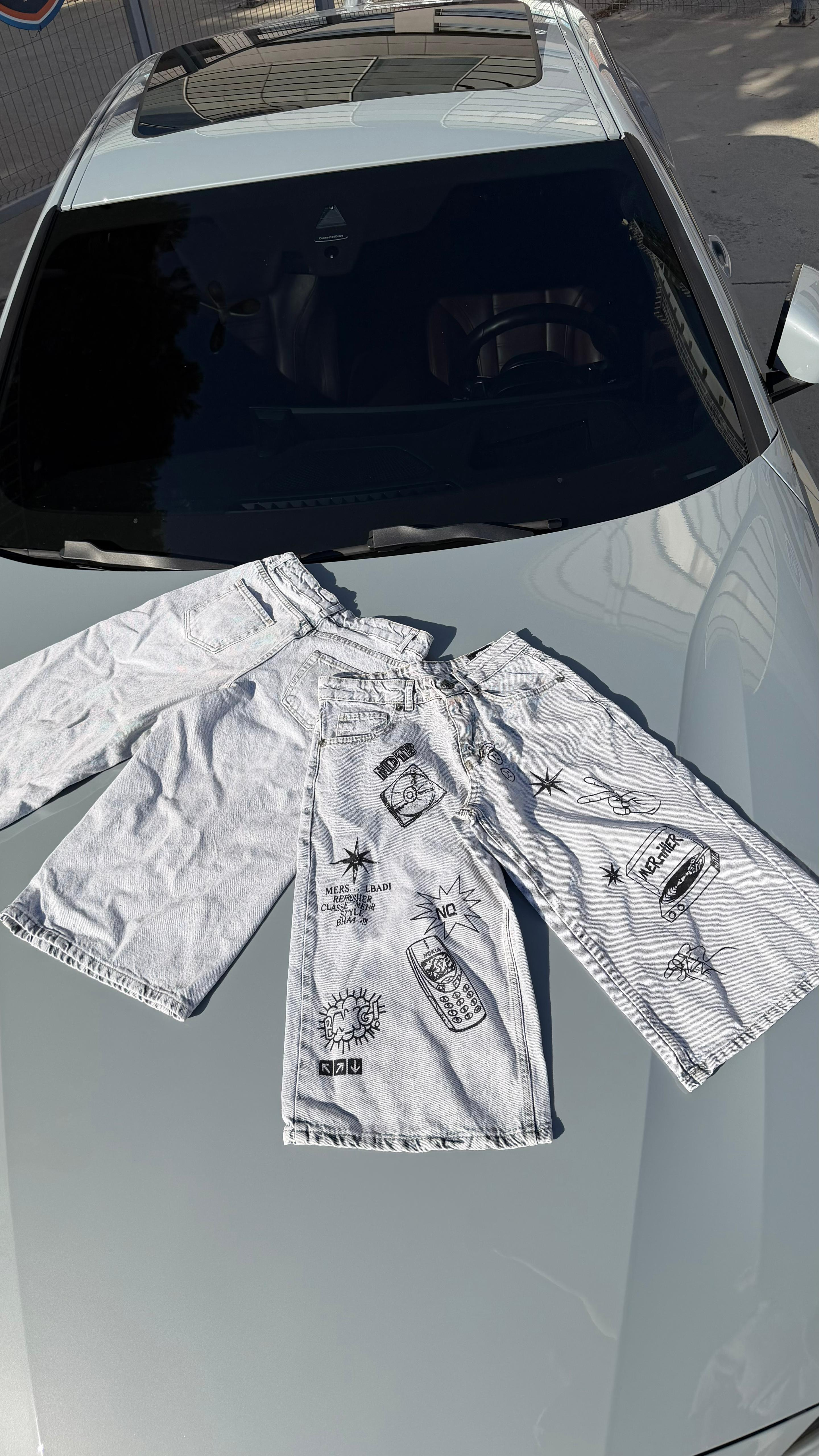Harajuku Y2k Streetwear Mavi Baggy Unisex Şort Bermuda
