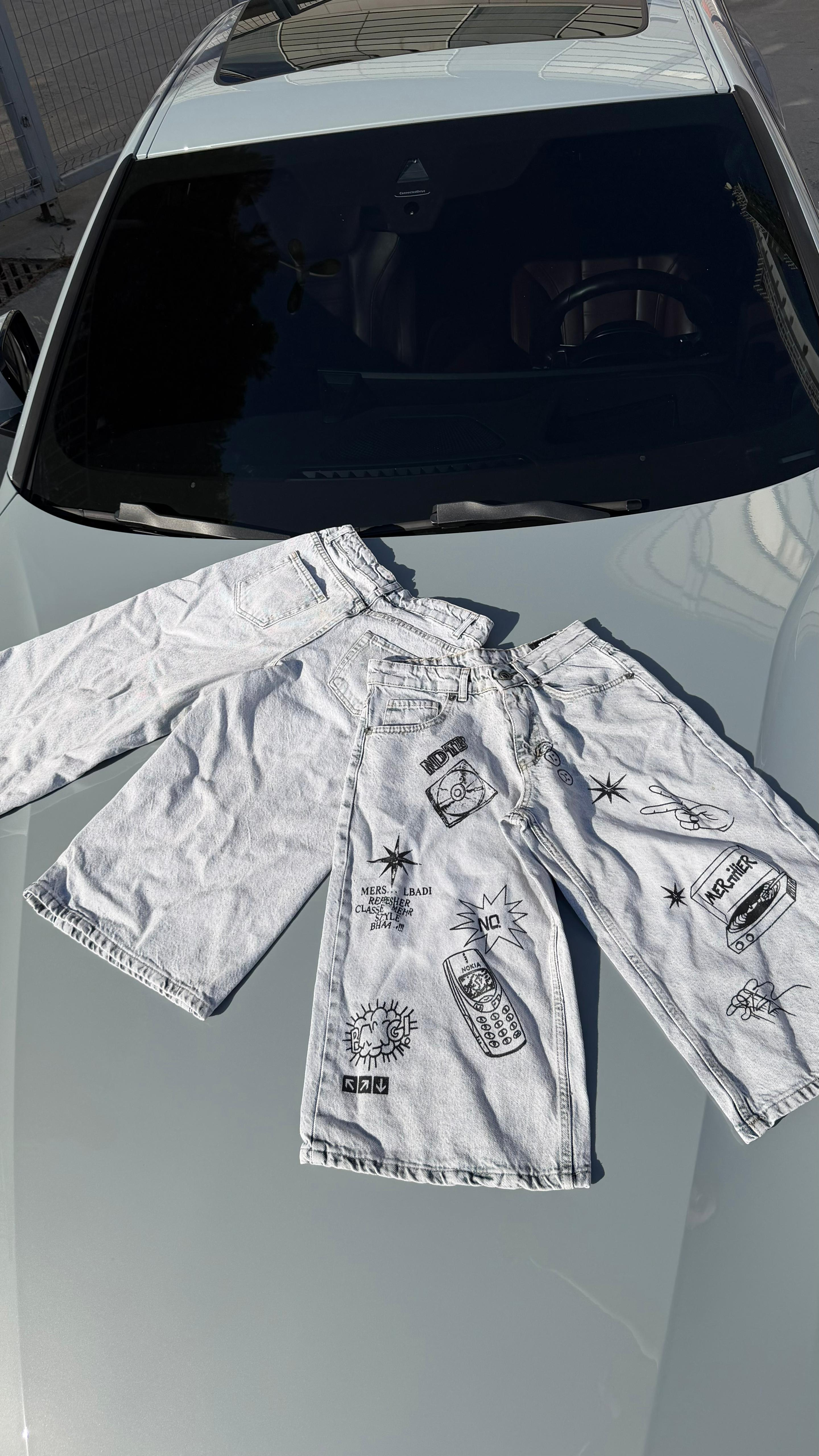 Harajuku Y2k Streetwear Mavi Baggy Unisex Şort Bermuda