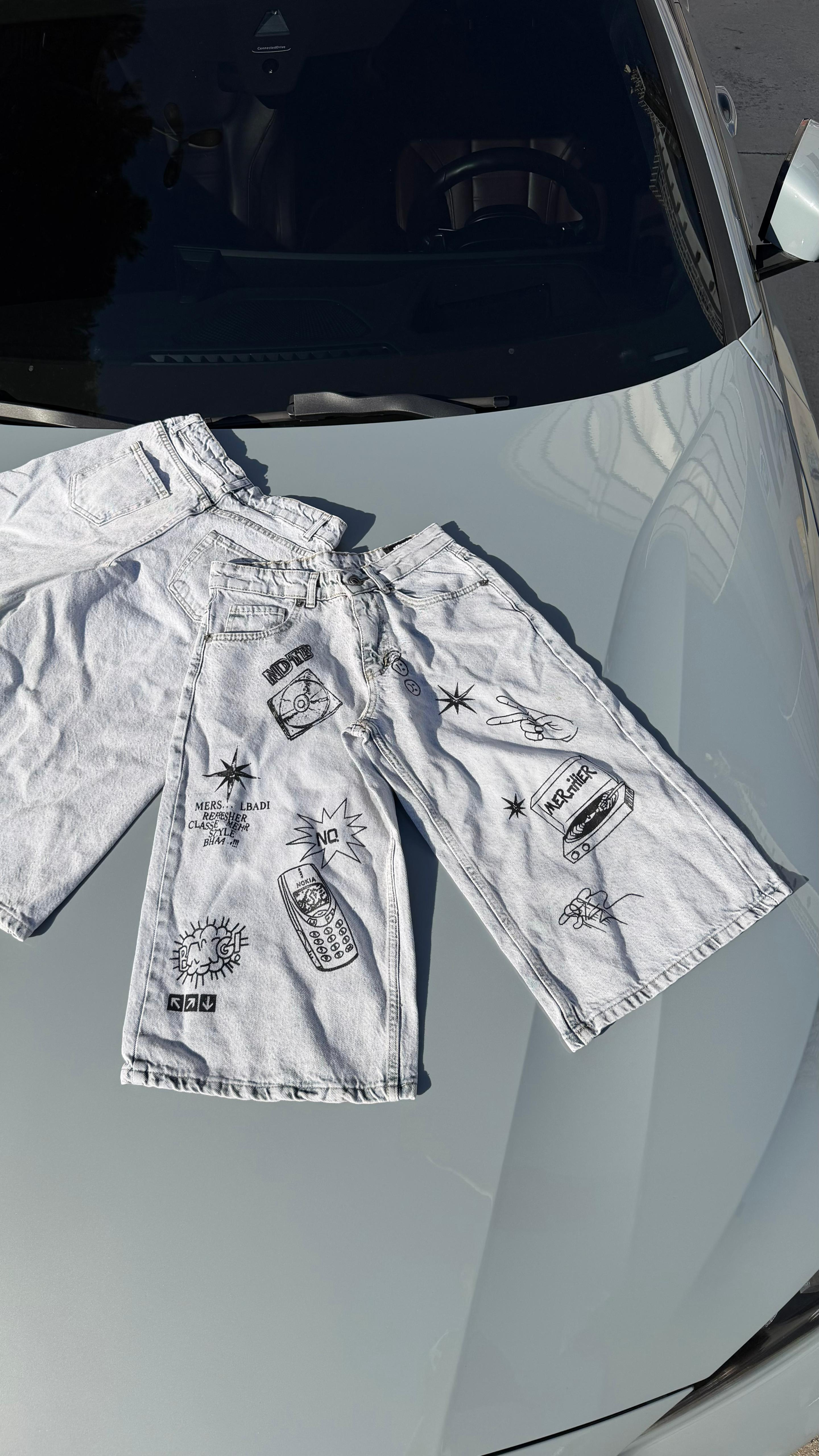 Harajuku Y2k Streetwear Mavi Baggy Unisex Şort Bermuda