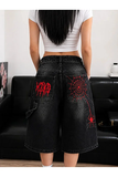 Harajuku Y2k Red Spider Desenli Baggy Unisex Şort Bermuda