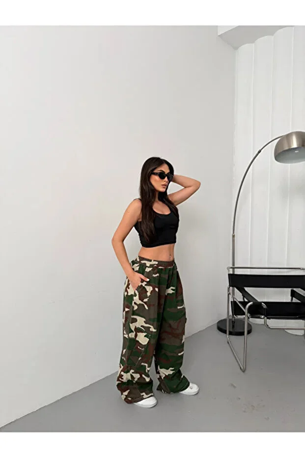 Kamuflaj Desenli Y2K Baggy Unisex Pantolon