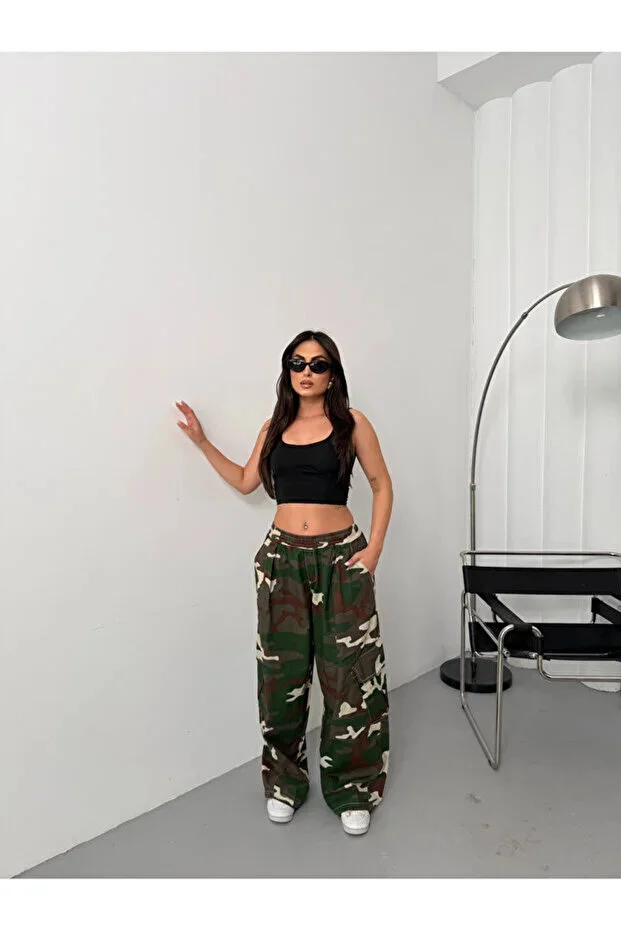 Kamuflaj Desenli Y2K Baggy Unisex Pantolon
