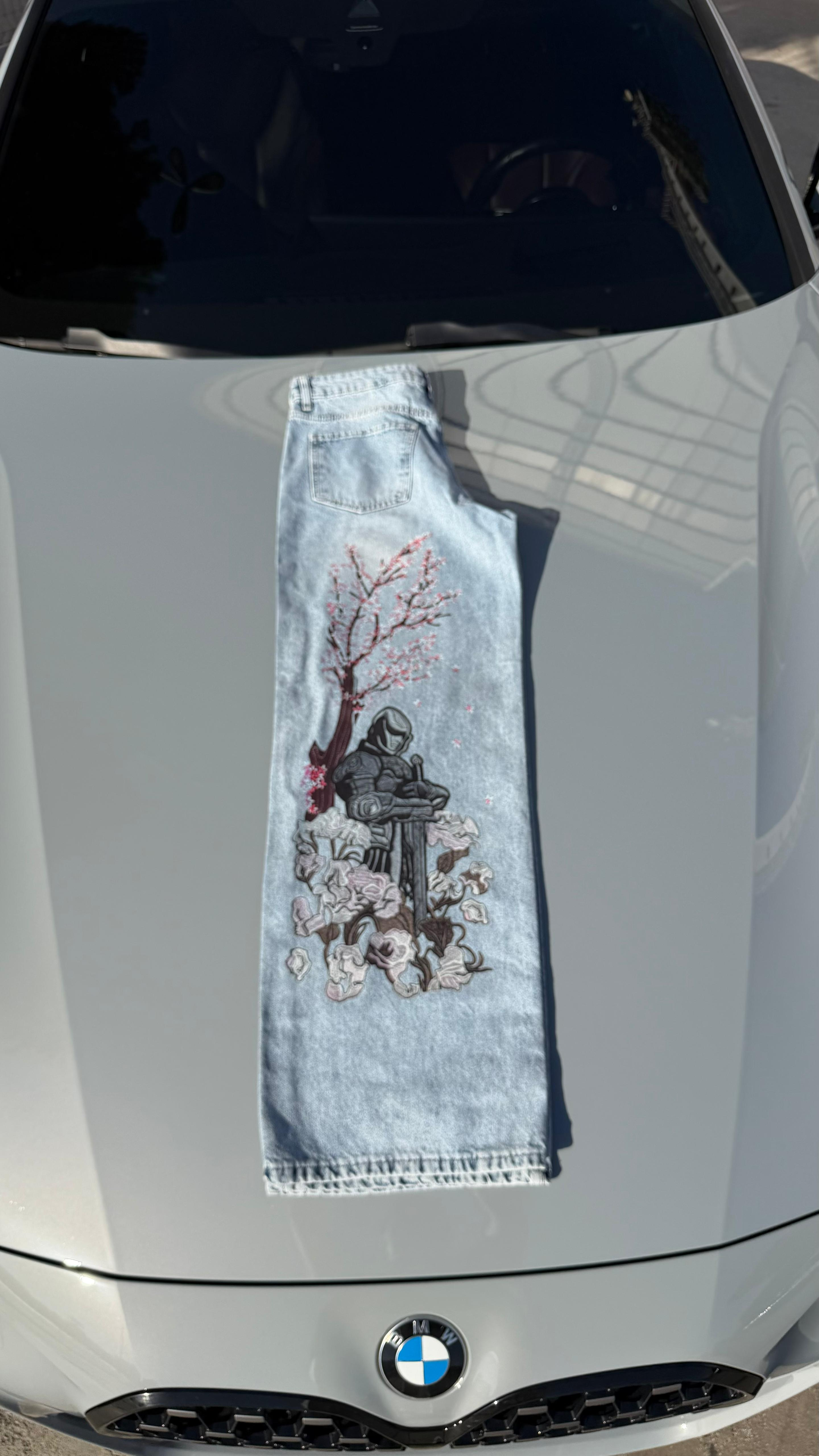 Mavi Night Blossom Nakışlı Wide Leg Kot Pantolon