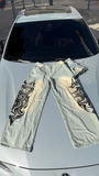 Yıkamalı Tint Dragon Detail Baggy Unisex Kot Pantolon