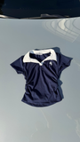 Lacivert Kadın Polo Yaka Nakış Detaylı Kaşkorse Slim Fit T-shirt