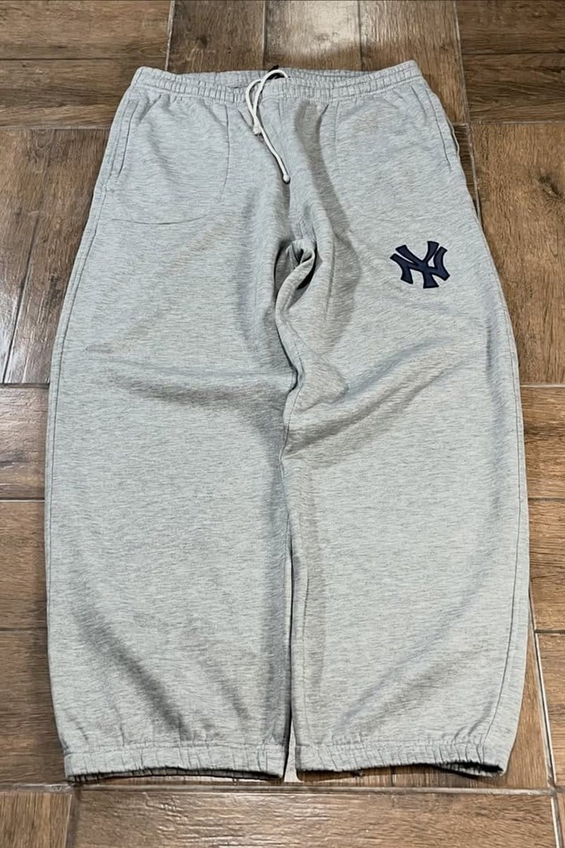 Gri Melanj NY Nakışlı Baggy Eşofman Altı