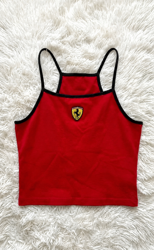 Kırmızı Ferrari F1 Siyah Askılı Crop